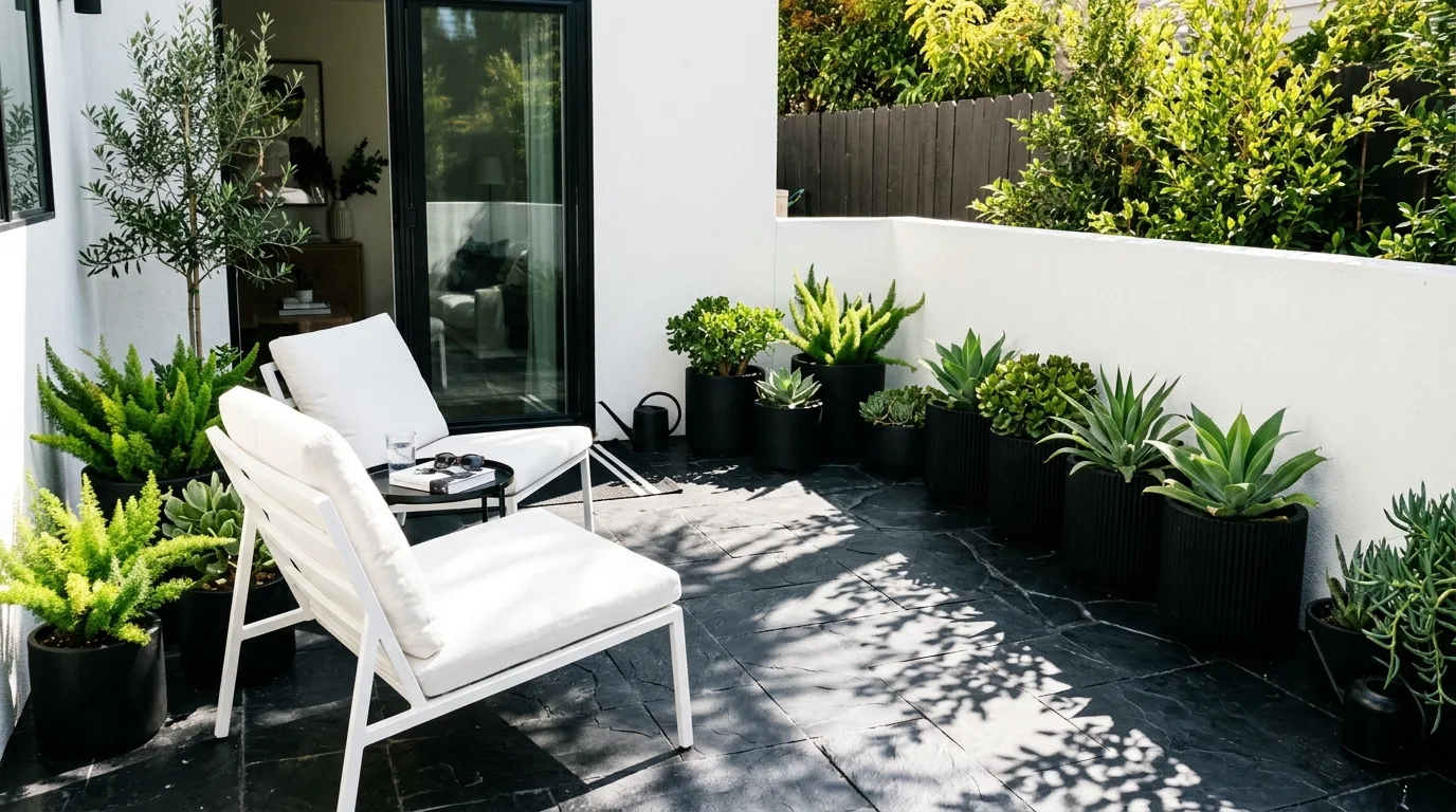 Black Planters With White Seating